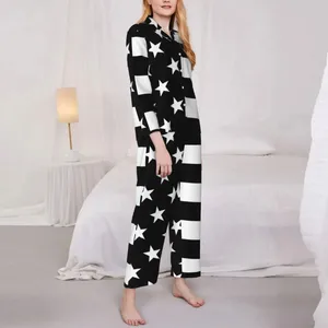Vêtements de nuit pour femmes Drapeau américain Pyjama Ensembles Printemps Noir et Blanc Mode Sleep Lady Deux pièces Lâche Oversize Graphique Cadeau de nuit