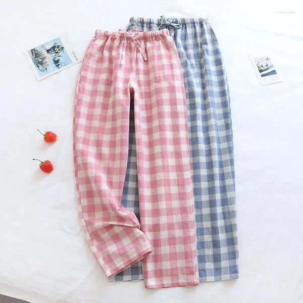 Ropa de dormir para mujer y pantalones finos y sueltos, pijama informal a cuadros, diseño de ropa para el hogar, algodón, verano, gran tamaño