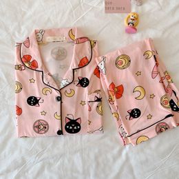 Vêtements de nuit pour femmes Anime Imprimer Pyjamas Ensembles Pour Femmes À Manches Longues En Coton Vêtements De Nuit Rose Pijama Mujer Femme Chemise De Nuit Harajuku Dropship 230314
