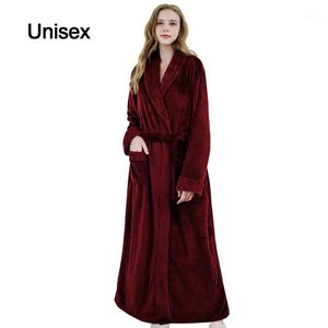 Vêtements de nuit pour femmes Cheville Mode Robe de bain à manches longues Automne Hiver Doux avec poche Accueil Couples Fermeture à cravate pleine longueur Peluche Épaissie