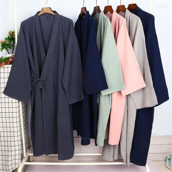 Vêtements de nuit pour femmes Robe d'arrivée Style japonais Yukata Homewear Vêtements Coton Lin Peignoir Printemps Été Pyjamas Minces Robes Longues Unisexe