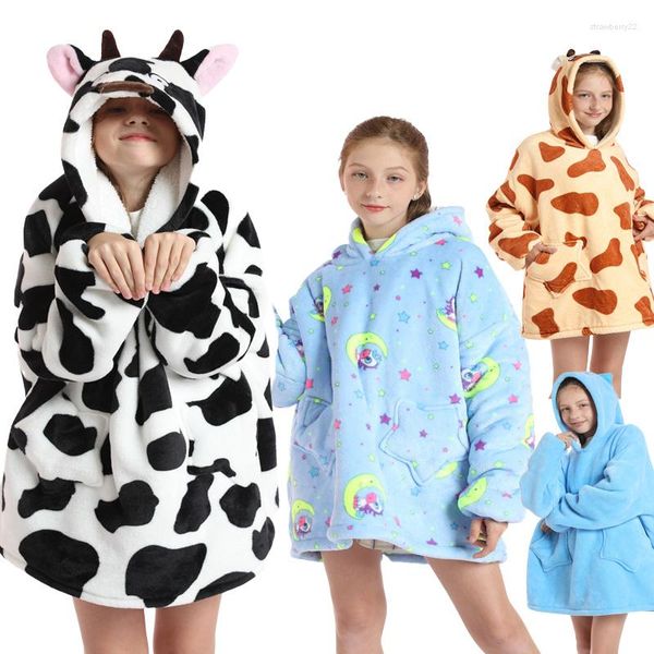 Vêtements de nuit pour femmes automne et hiver enfants bébé filles composé flanelle agneau dessin animé en trois dimensions sweat à capuche à capuche vêtements de maison