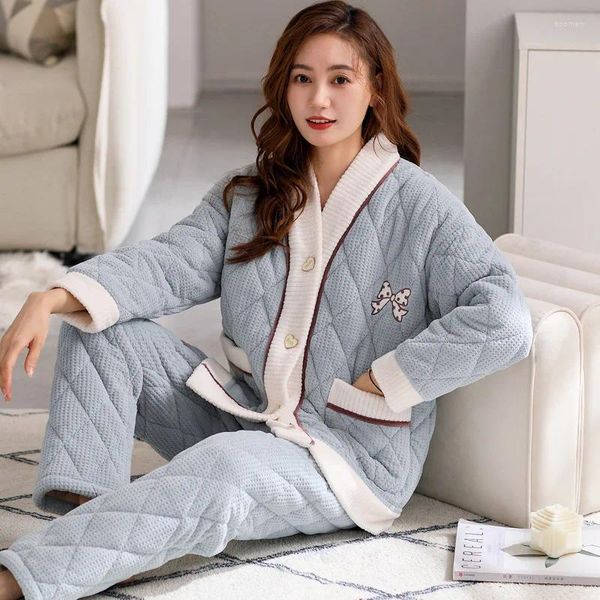 Pyjamas de velours corallien pour femmes pour femmes pour femmes pour femmes épaissies de coton en coton épaissis