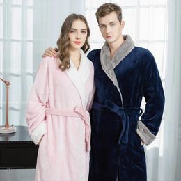 Vêtements de nuit pour femmes automne et hiver chemise de nuit en flanelle plus velours épaississement couple style pyjama long pour hommes vêtements de maison mignons