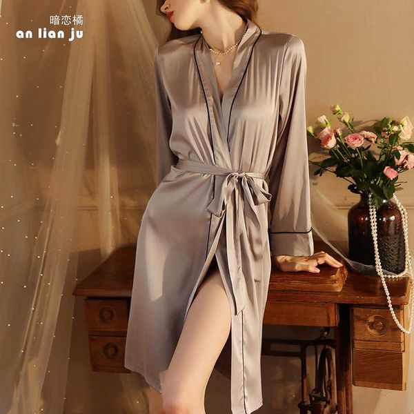 Vêtements de nuit pour femmes Automne et hiver Robe de chambre sexy longue lumière de luxe Peignoir de femme Satin Demoiselle d'honneur de mariage Robe de matin Peignoir Cardigan T221006