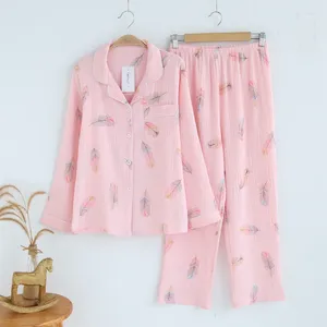 Dames slaapkleding herfst katoenen veer gedrukte broek kleding huiskleding pyjama pyjama slaapslijtage voor vrouwen