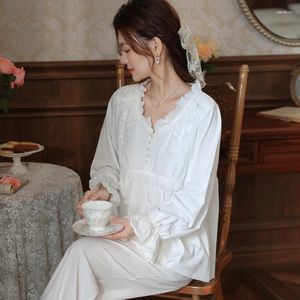 Dames Nachtkleding Herfst Katoenen Tops Broek Loungewear Fee Prinses Vintage Pyjama Met Lange Mouwen Dames Zoete Kant Ronde Hals Pyjama Sets