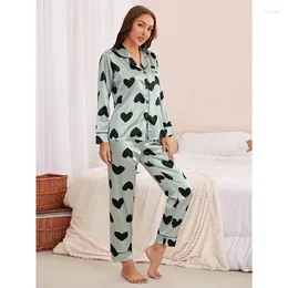 Vêtements De nuit pour femmes, pyjama Chic imprimé, boutons à revers, manches longues, ensemble 2 pièces, automne