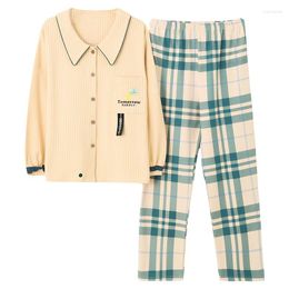 Vêtements de nuit pour femmes automne tricoté coton femmes pyjamas à manches longues femmes pyjama ensemble décontracté doux femmes Homewear vêtements