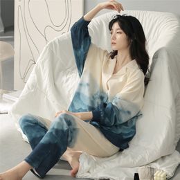 Dames slaapkleding herfst pyjama's dames huis textiel ronde nek losse casual stijl 100% katoenen tweedelige set polo kraag katoen pyjama's 230408