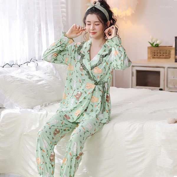 Vêtements de nuit pour femmes Pyjamas d'automne Ensembles de pyjamas pour femmes Belle impression animale Kimonos japonais pour les grands chantiers 5XL Coton modal Yukata Robes Set