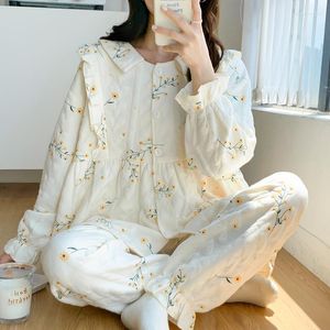 Vêtements de nuit pour femmes automne été printemps pyjama à fleurs ensembles femmes coton peignoir longue fille Mujer post-partum nuit costumes Homewear