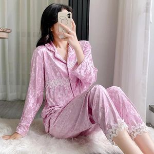 Vêtements de nuit pour femmes automne velours pyjamas ensemble dentelle applique femmes vêtements de nuit lingerie intime décontracté 2 pièces pyjama costume de sommeil vêtements de maison