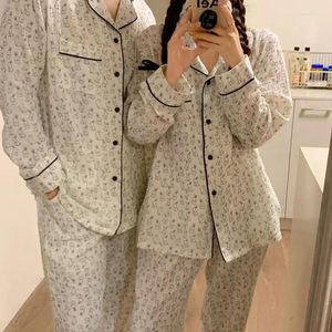 Vêtements de nuit pour femmes carton d'hiver en coton pyjama en coton ensemble à manches longues pantalon de gaze crêpe vêtements confortable s347