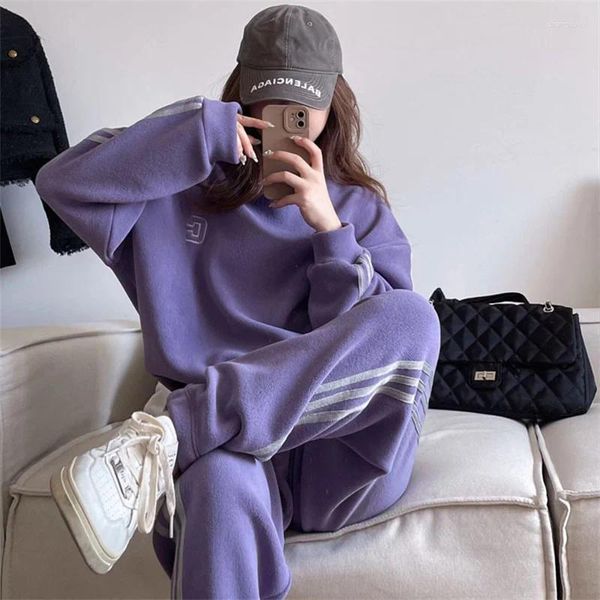 Ropa de dormir para mujer Otoño Invierno Moda Cálido Terciopelo sólido Casual Suelto Deportes para el hogar Pantalones de manga larga Conjunto de dos piezas Ropa de algodón