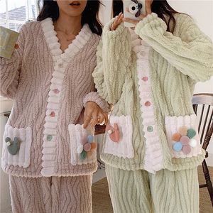 Vêtements de nuit pour femmes Automne Hiver Flanelle Pyjamas Ensembles À Pois Imprimé Teddy Velours Homewear Kawaii Girsl Pijamas Mujer Pyjama 231116