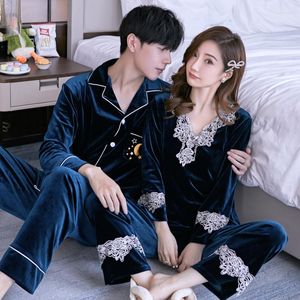 Vêtements de nuit pour femmes automne hiver velours doré pantalons et haut pyjamas Couple femme homme velours ensemble à manches longues chaud doux Homewear