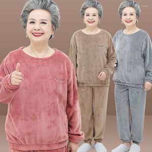 Vêtements de nuit pour femmes automne hiver grand-mère corail velours pyjamas chaud ample à manches longues pull hauts pantalons deux pièces service à domicile décontracté