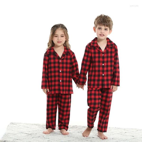 Ropa de dormir para mujer Otoño Invierno Hogar Ropa para niños Conjunto de pijama de manga larga a cuadros con solapa de primavera americana europea