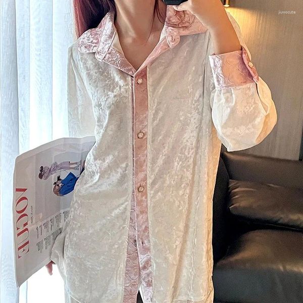 Vêtements de nuit pour femmes Automne Hiver Pyjama Pour Femme Femmes Veet 2PCS Pamas Ensemble Vêtements de nuit Lâche Casual Lounge Wear Vêtements de maison