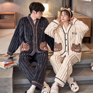 Vêtements de nuit pour femmes automne hiver chaud flanelle Couple pyjamas ensemble femmes famille Pijama mâle Homewear tissu décontracté hommes Pyjamas