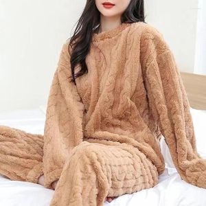 Vêtements de nuit pour femmes automne hiver chaud flanelle Homewear femmes épais corail velours à manches longues pyjamas ensembles 2 pièces pyjamas solides