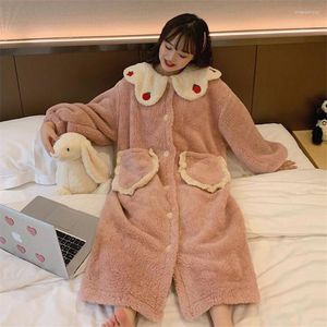 Dames slaapkleding herfst winter vrouwen lange mouw nachthemd roze flanel nachthowns meisjes nachtjurk schattige prinses coral fleece w1183