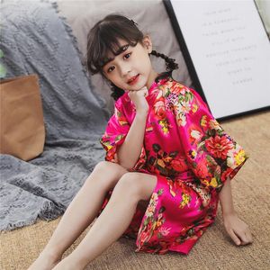 Vêtements de nuit pour femmes BALDAUREN été enfants pivoine Kimono soie chemise de nuit pyjamas peignoir bébé passerelle chemise de nuit