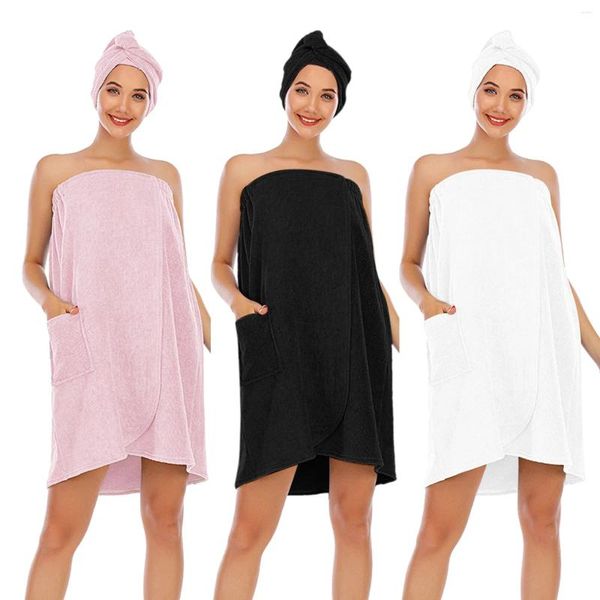 Ropa de dormir para mujer Albornoz Toalla para mujer Usable Sin tirantes Absorción Secado rápido Vestido de baño engrosado Color sólido Camisones suaves