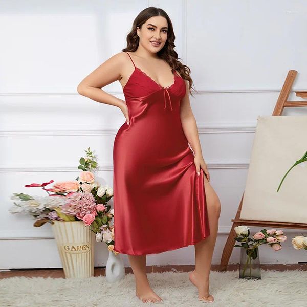 Vêtements de nuit pour femmes grandes taille 3xl sexy spaghetti Spaghetti Chemise nightress cheminée d'été mince satin décontracté satin de satin