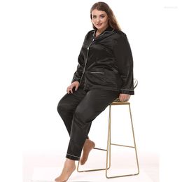 Ropa de dormir para mujer, conjunto de pijama de seda de imitación de talla grande para mujer, ropa de satén, pantalones largos, dos piezas, informal, gordo, MM, para mujer, 8219