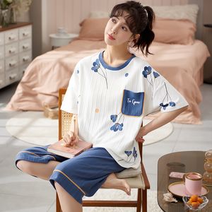 Dames slaapkleding grote werven 5xl katoen vrouwen pyjama's set bloemenprint slaapkleding korte mouw casual tracksuit 2 -delige sexy zomer thuis lounge cadeau 230328