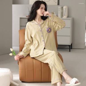 Vêtements de nuit pour femmes Big Yards rayé vêtements de maison Modal coton pyjamas ensembles pour femme printemps automne revers col en V Cardigan femmes Pijamas