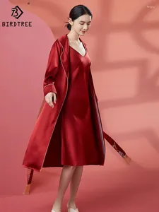 Vêtements de nuit pour femmes Birdtree 19 mm Mulberry Silk Elegant Chilegown Chinoiserie broderie Silky confortable Robe 2024 Été P41929QD