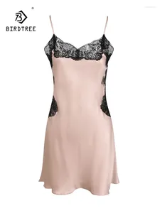 Vêtements de nuit pour femmes BirdTree 19mm véritable soie élégante robe de pyjama pour femmes dentelle camisole sexy décontracté dos nu vêtements de nuit 2024 été P42739QC