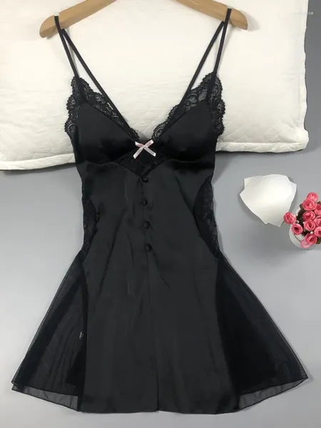 Vêtements de nuit pour femmes noire de nuit sexy en dentelle