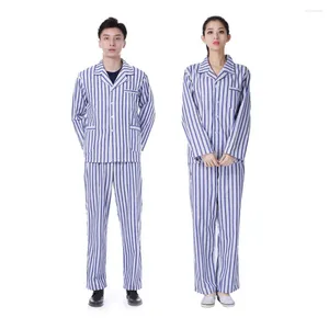 Vêtements de sommeil pour femmes pyjamas à rayures bleu et à manches longues de travail à manches longues