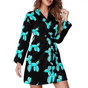 Dames Nachtkleding Blauwe Ballon Pyjama Gewaad Dierenprint Esthetische Pyjama Met Lange Mouwen Gewaden Dames V-hals Kawaii Herfst Aangepaste Jurken