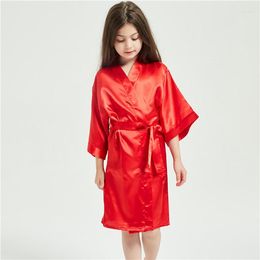 Vêtements de nuit pour femmes garçons et filles Robe en Satin de soie solide à manches longues Homewear enfants printemps été ample vêtements de nuit décontractés peignoir