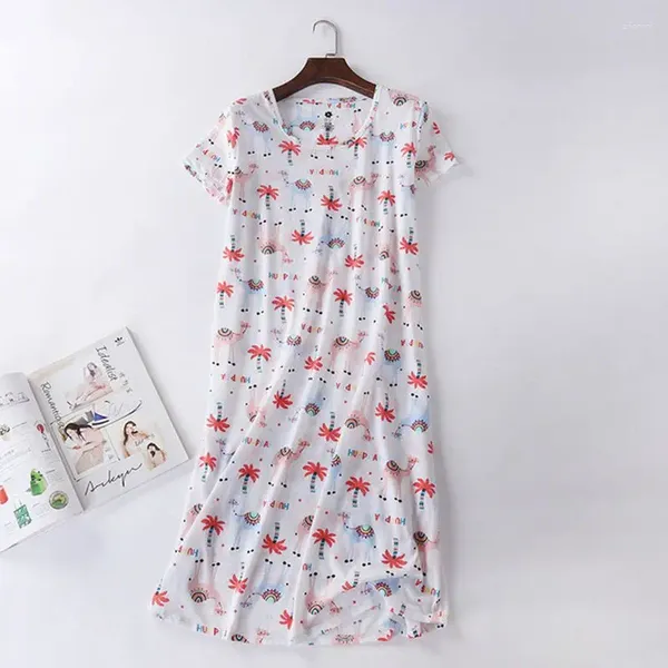 Ropa de dormir para mujer Diseñador de marca Ropa para el hogar Mujeres Casual Camisón de dibujos animados Señoras de algodón de manga corta Camisón largo Vestido de dormir femenino