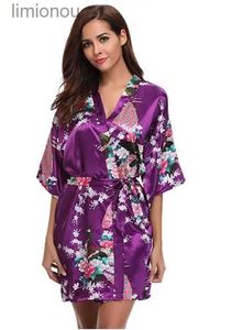 Vêtements de nuit pour femmes Marque Violet Femelle Imprimé Floral Kimono Robe Robe Style Chinois Soie Satin Robe Chemise De Nuit Fleur S M L XL XXL XXXLC24319