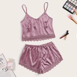 Vrouwen Nachtkleding Merk Vrouwen Sexy Satijnen Pyjama Sets Vrouwelijke Zomer Streep Effen Kleur Hemdje Shorts Homewear Casual Kleding Pak