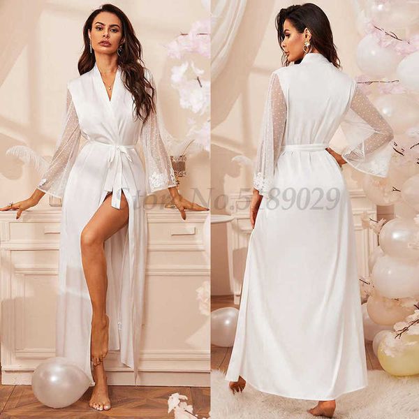 Vêtements de nuit pour femmes mariée demoiselle d'honneur longue robe vêtements de nuit sexy chemise de nuit décontractée maison robe de chambre lingerie intime satin dentelle patchwork peignoir T221006