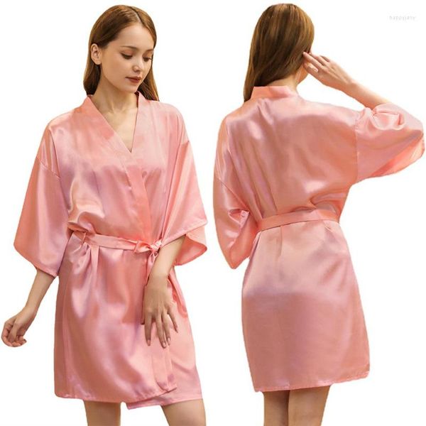 Vêtements de nuit pour femmes mariée demoiselle d'honneur Robe de mariée Sexy demi manches courtes Kimono peignoir Robe décontracté femmes chemise de nuit mince Satin robe de maison