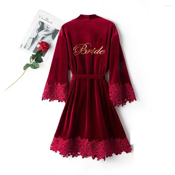 Vêtements de nuit pour femmes mariée velours peignoir robe de chambre dentelle velours mariée demoiselle d'honneur mariage kimono robe maison vêtements femmes chemise de nuit