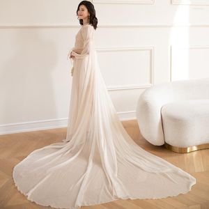 Vêtements de nuit pour femmes mariée mariage français haut sens long pyjamas printemps Niche Robe blanche fronde ensemble Robe du matin solide traînant Sexy