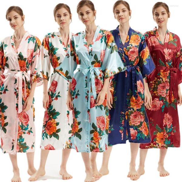 Vêtements de nuit pour femmes demoiselle d'honneur longue grande plaine mère mariée Kimono soie Satin Robe de nuit Robe de mariée Robes de mariée peignoir dentelle Robe dames