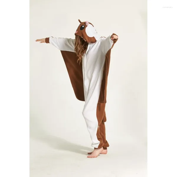 Damesnachtkleding Bruin Vliegende Rat Dierenpyjama Onesie Hoodie Voor Volwassen Vrouwen Mannen Pyjama Pijama Halloween Vakantie Fleece Volledige Lengte