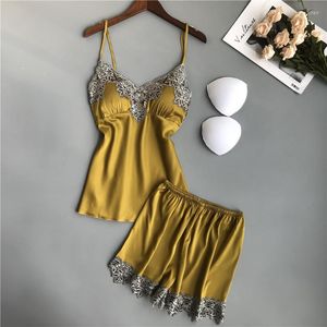 Vêtements de nuit pour femmes BZEL Soie Satin Pyjamas Pour Femmes Printemps Été Dames Ensemble Sexy Dentelle Casual Home Wear Femme Pijamas Pyjamas Vêtements De Nuit