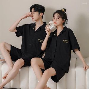 Vêtements de nuit pour femmes Cardigan Couples Pyjamas Ensemble Coton Femmes Été Hommes Homewear Court Sommeil Top Shorts Vêtements De Nuit Pijama Mujer Freeship